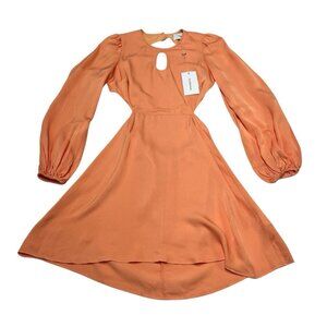 The Wolf Gang Mini Dress Womens XXS Levisa Key Hole Peach Open Back Flare Skirt